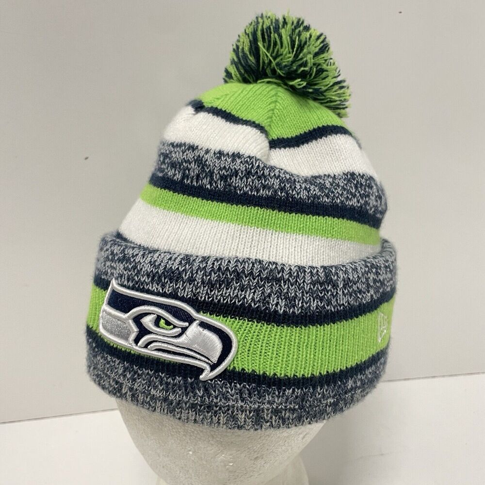 New Era SEATTLE SEAHAWKS Sport Knit Sideline Pom Hat Beanie Old Design CLEAN